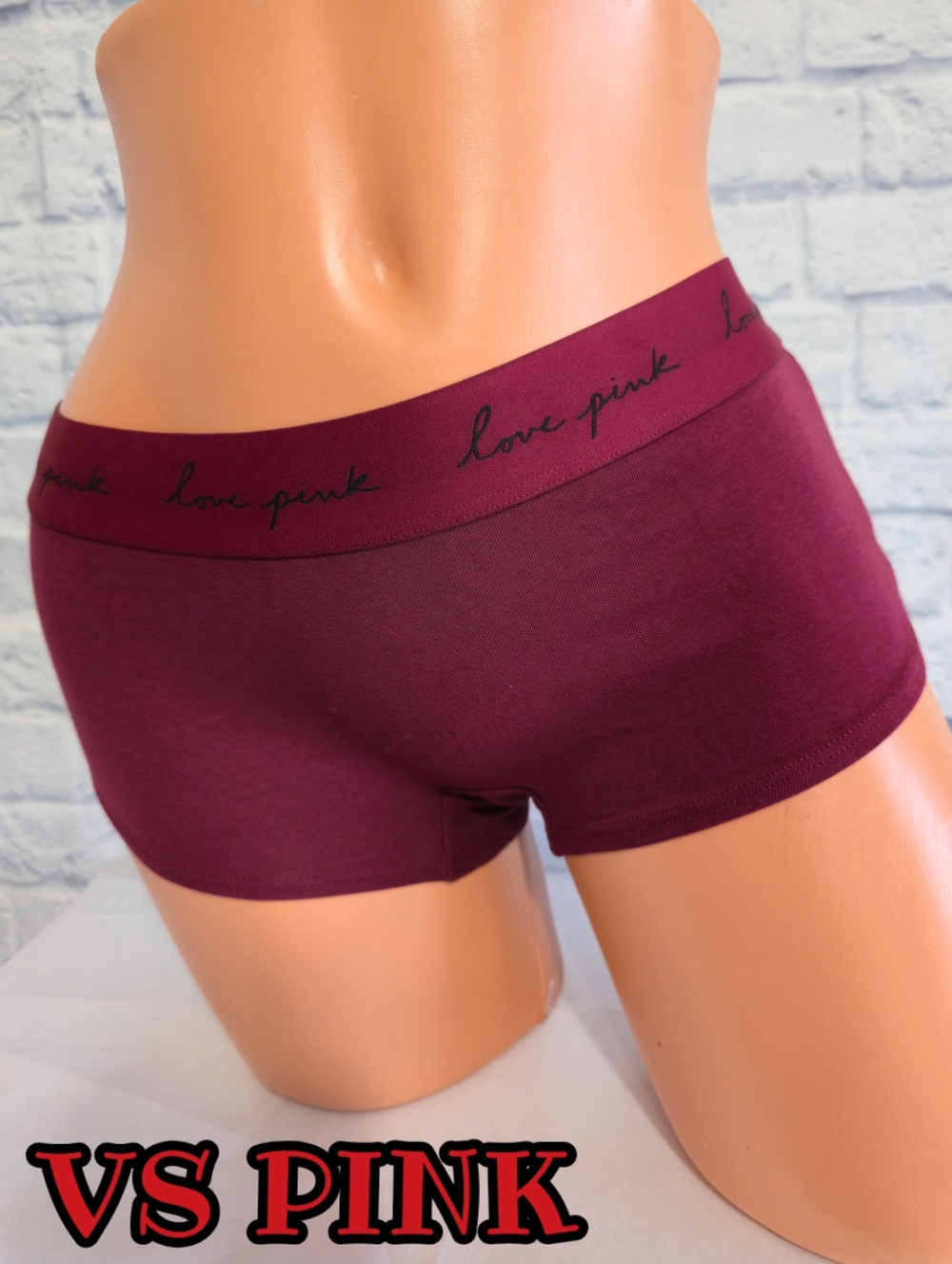 PINK Victoria's Secret Maroon Boyshort Panty Logo 'love pink' New Medium